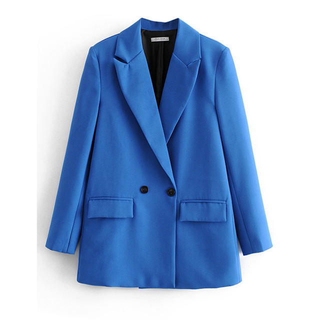 Sapphire Blue  Lapel Collar Button Solid Color Blazer TQK260054-62