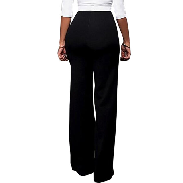 Black Button Detail Casual Flare Pants TQV510097-2