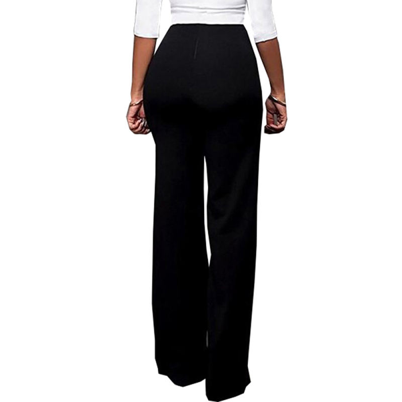 Black Button Detail Casual Flare Pants TQV510097-2