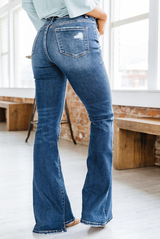 Sky Blue Medium Wash High Rise Flare Jeans LC7871396-4
