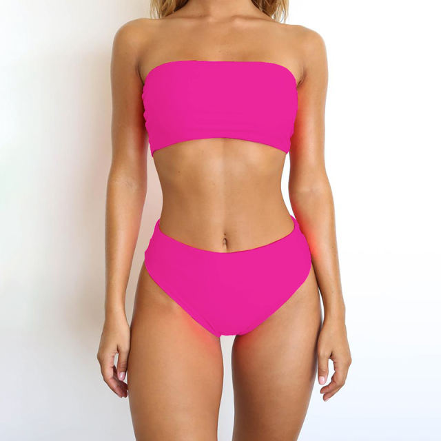 Rose Red Off Shoulder Bikini Swimswear
