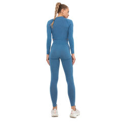 Ink Blue Seamless Long Sleeve Yoga Sports Set TQE00135-81