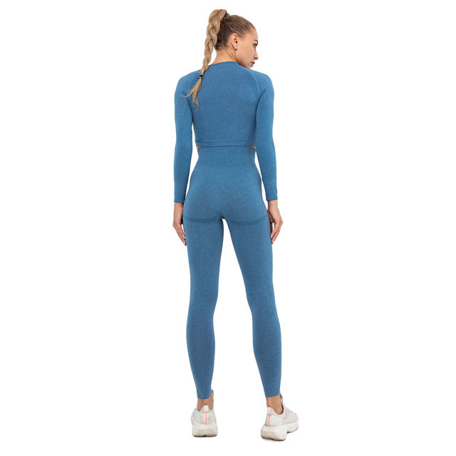 Ink Blue Seamless Long Sleeve Yoga Sports Set TQE00135-81