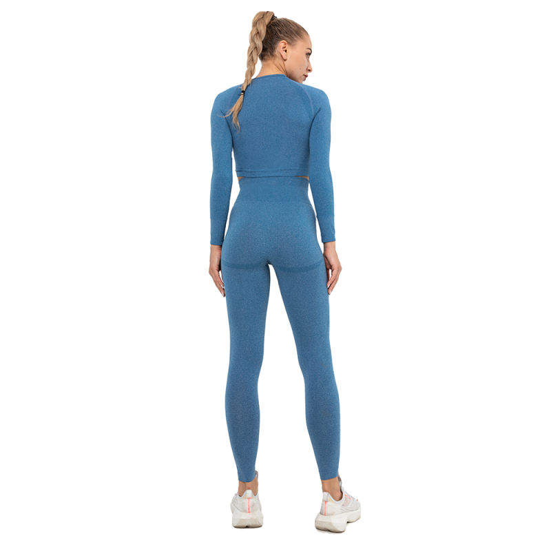 Ink Blue Seamless Long Sleeve Yoga Sports Set TQE00135-81