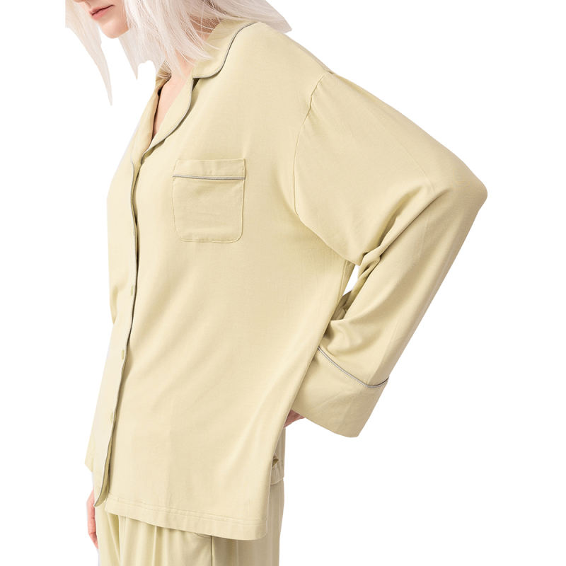 Olive Green Cotton Long Sleeve Shirt Pajamas Set TQE90121-52