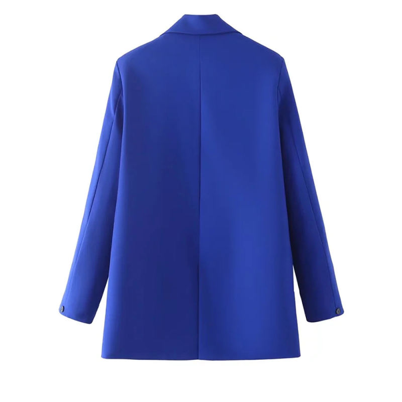 Blue Lapel Collar Button Solid Color Blazer TQK260054-5