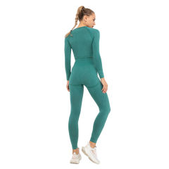 Dark Green Seamless Long Sleeve Yoga Sports Set TQE00135-36