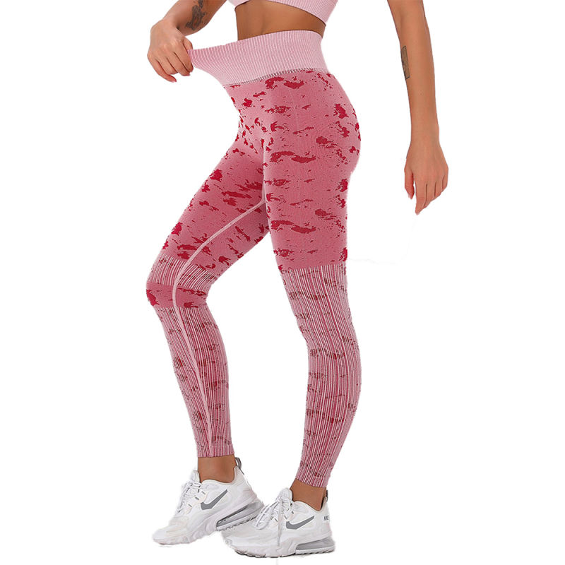 Wine Red Camo Print Sports Bra with High Waist Pant Set TQE00132-103