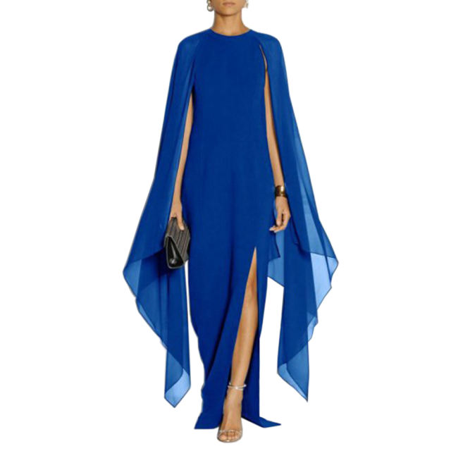 Blue Crepe Flared Sleeve Bodycon Maxi Dress LCSN070-5