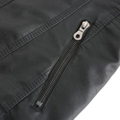 Black Removable Hooded Washed PU Leather Jacket TQK280096-2