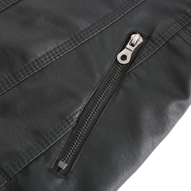 Black Removable Hooded Washed PU Leather Jacket TQK280096-2