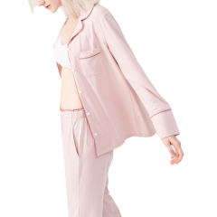 Pink Button Shirt with High Waist Pant Pajamas Set TQE90120-10