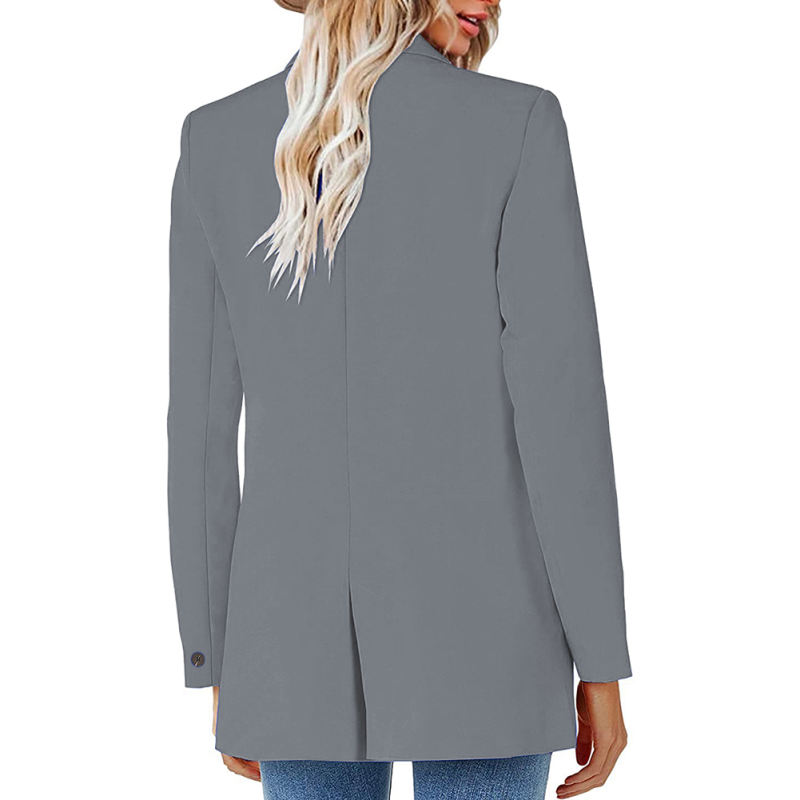 Dark Gray Lapel Collar Button Solid Color Blazer TQK260054-26