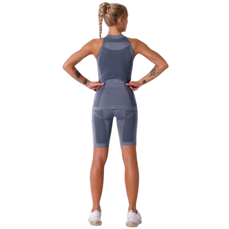 Navy Blue Seamless Sleeveless Tank Sports Set TQE00136-34