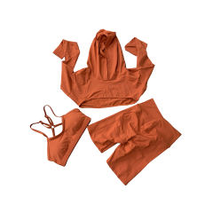 Orange 3pcs Yoga Bra Crop Hoodie and Shorts Set TQE91365-14