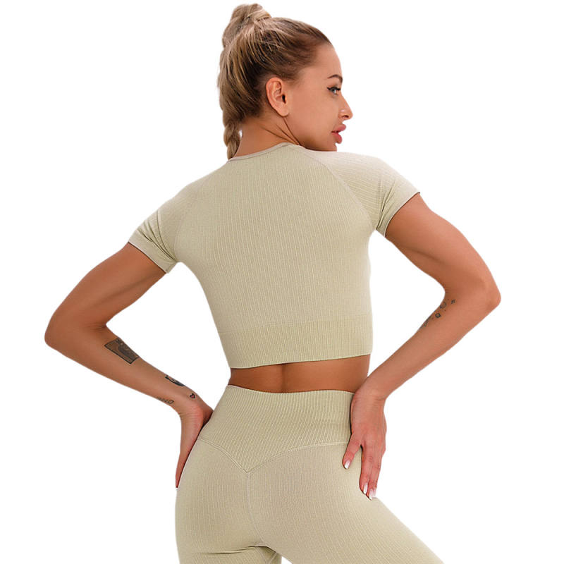 Light Yellow Seamless Short Sleeve Yoga Sports Set TQE00138-42