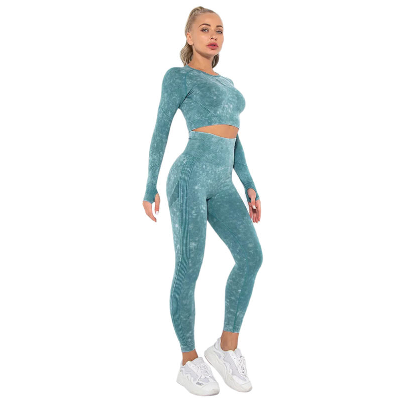 Dark Green Nylon Seamless Long Sleeve Pant Yoga Set TQE91361-36