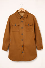 Brown Long Sleeve Pockets Buttoned Shirt Jacket LC8512409-17