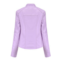 Pink Zipper Slim Fit Motorcycle PU Leather Jacket TQK280090-10