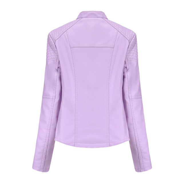 Pink Zipper Slim Fit Motorcycle PU Leather Jacket TQK280090-10