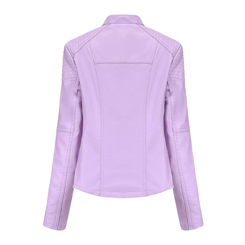 Pink Zipper Slim Fit Motorcycle PU Leather Jacket TQK280090-10