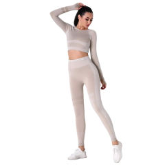 Khaki Seamless Knit Long Sleeve Pant Yoga Set TQE91372-21