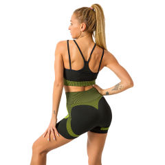 Army Green Splice Black Sports Bra With Shorts Set TQK710234-27
