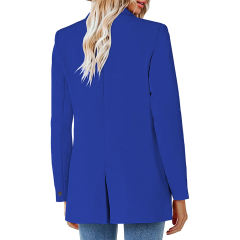 Blue Lapel Collar Button Solid Color Blazer TQK260054-5
