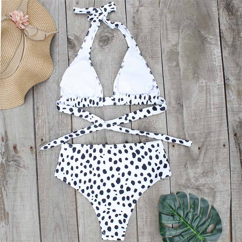 White Polka Dot Halter 2pcs Bikini Swimsuit