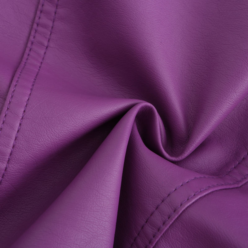 Purple Zipper Slim Fit Motorcycle PU Leather Jacket TQK280090-8