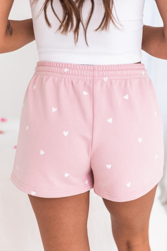 Pink Cute Heart Print Drawstring Lounge Shorts LC731198-10