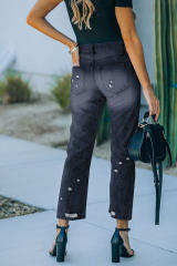 Black Medium Wash High Rise Straight Leg Jeans LC782294-2