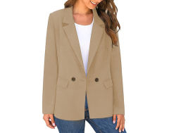 Khaki Lapel Collar Button Solid Color Blazer TQK260054-21