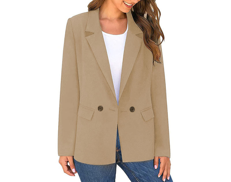 Khaki Lapel Collar Button Solid Color Blazer TQK260054-21