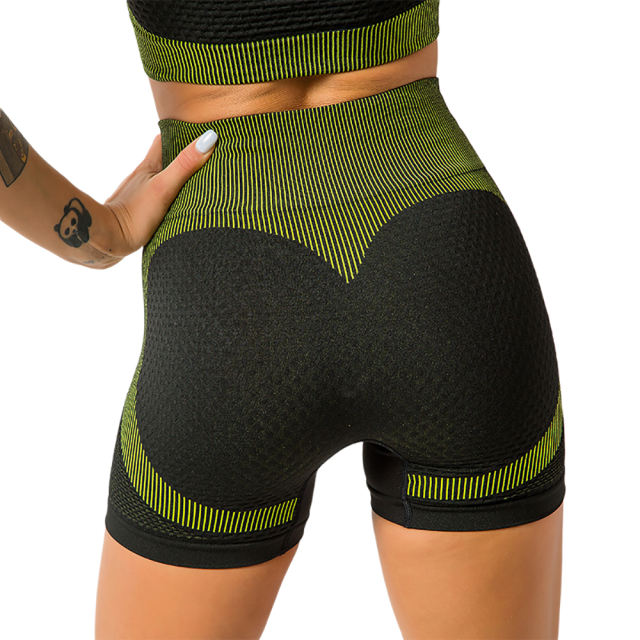Army Green Splice Black Sports Bra With Shorts Set TQK710234-27