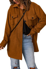 Brown Long Sleeve Pockets Buttoned Shirt Jacket LC8512409-17