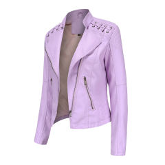Pink Zipper Slim Fit Motorcycle PU Leather Jacket TQK280090-10