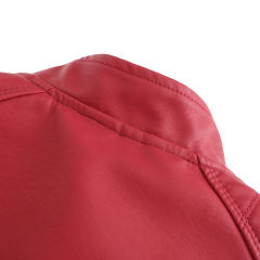 Red Slim Fit Stand Collar PU Motorcycle Jacket TQK280091-3