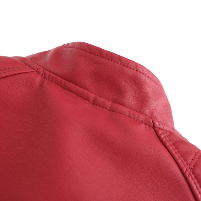 Red Slim Fit Stand Collar PU Motorcycle Jacket TQK280091-3