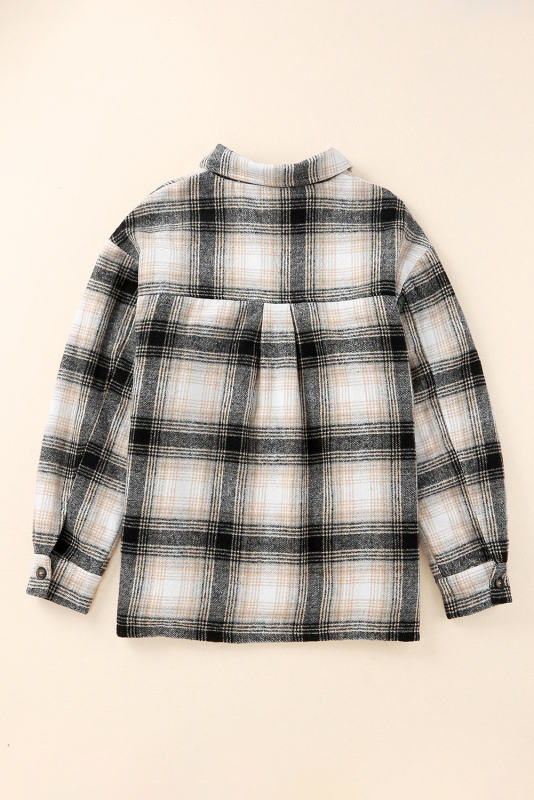 Black Vintage Plaid Fleece Lining Jacket LC854187-2