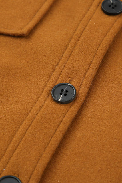 Brown Long Sleeve Pockets Buttoned Shirt Jacket LC8512409-17