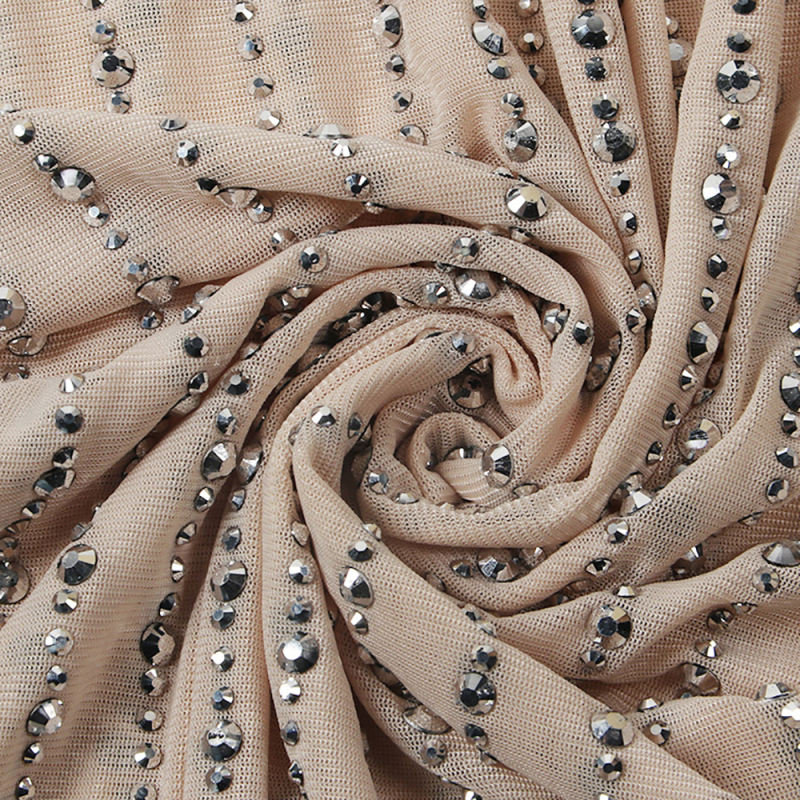 Apricot Mesh Rhinestone Plus Size Sling Dress TQK310775-18