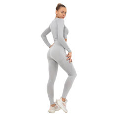 Light Grey Seamless Long Sleeve Yoga Sports Set TQE00135-112