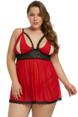 Red Plus Size Peek-a-boo Valentine Babydoll LC31143-3