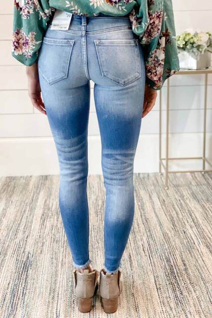Faded Mid High Rise Jeans with Holes LC78267-4