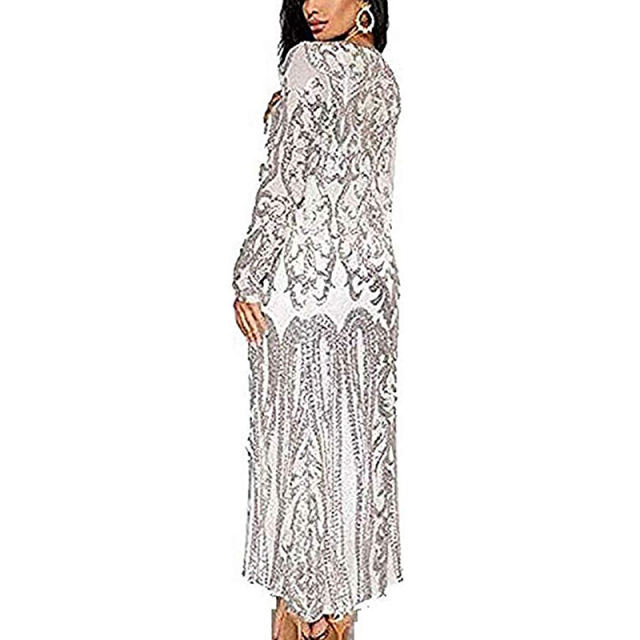 Silver Sequined Perspective Long Cardigan TQK280045-13