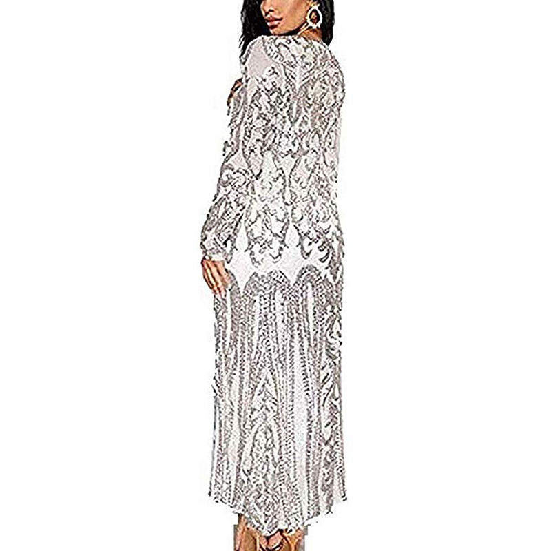 Silver Sequined Perspective Long Cardigan TQK280045-13