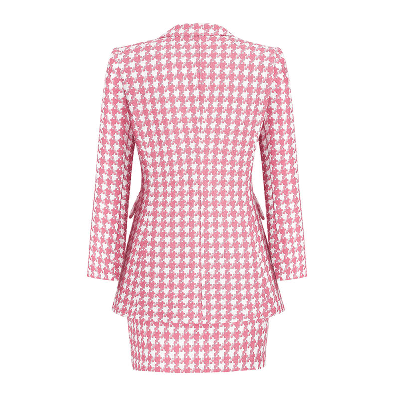 Pink Plaid Print Blazer and Button Split Skirt Set TQF711046-10