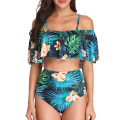 Green Floral Print High Waist Bikini Swimsuit