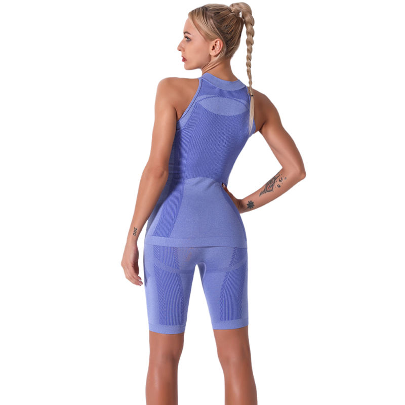 Light Blue Seamless Sleeveless Tank Sports Set TQE00136-30